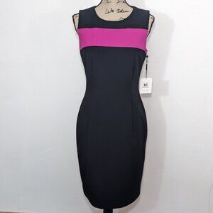 $129 NWT CALVIN KLEIN Pink Black Colorblock Sleeveless Dress size 6